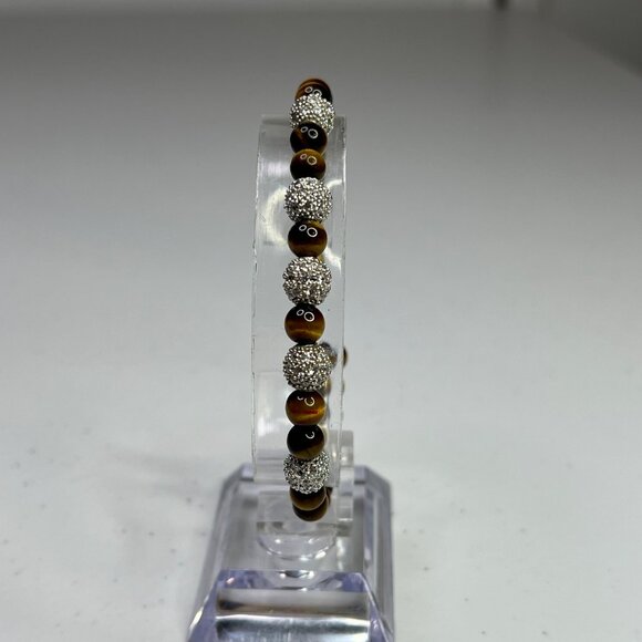 Tigers Eye & Rhinestone Beaded Stretch Bracelet - Picture 4 of 9